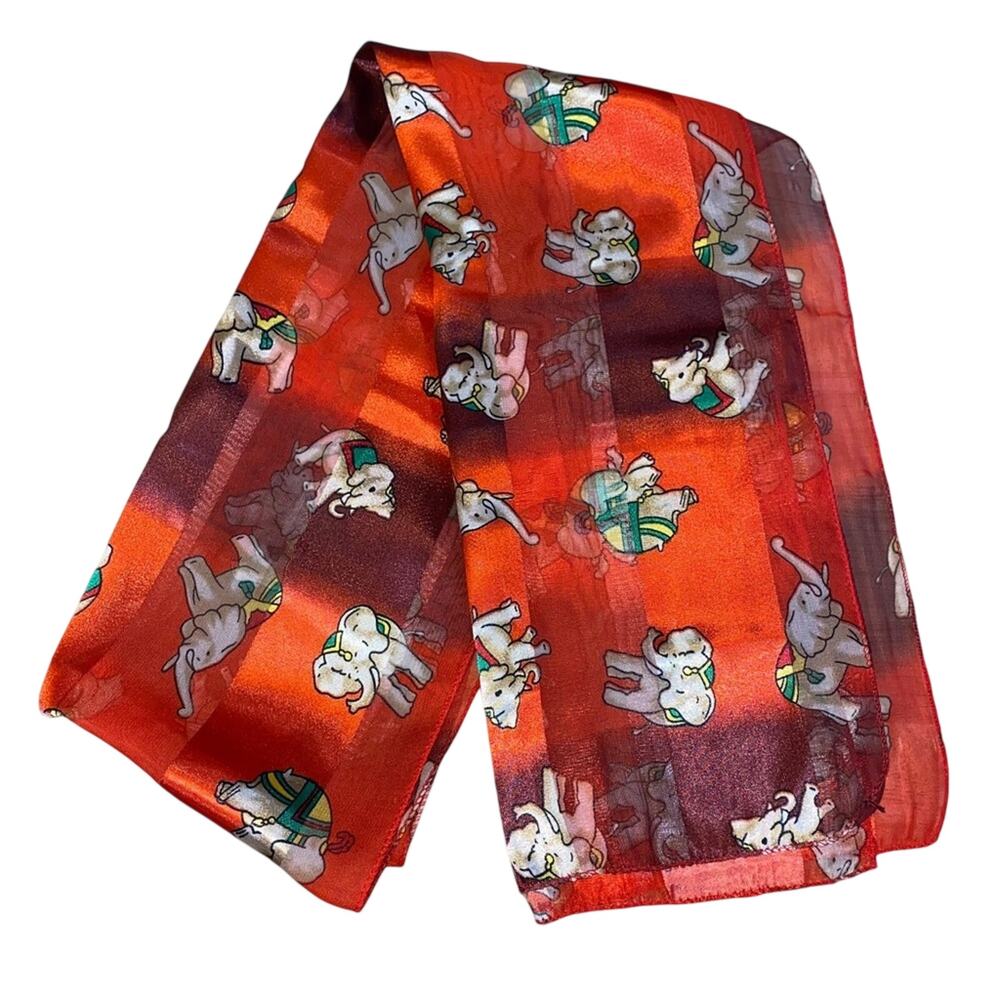 Red Sheer Elephant Print Scarf Lightweight Novelty Statement‎ Neck Wrap